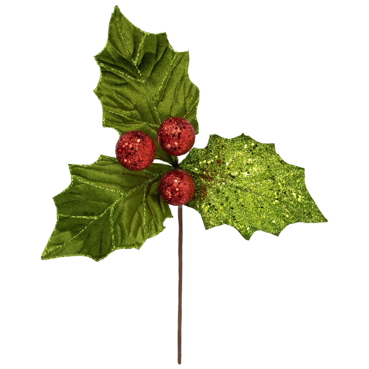 35691100 19 in. Glitter Sequin Mistletoe Christmas Pick, Green & Red