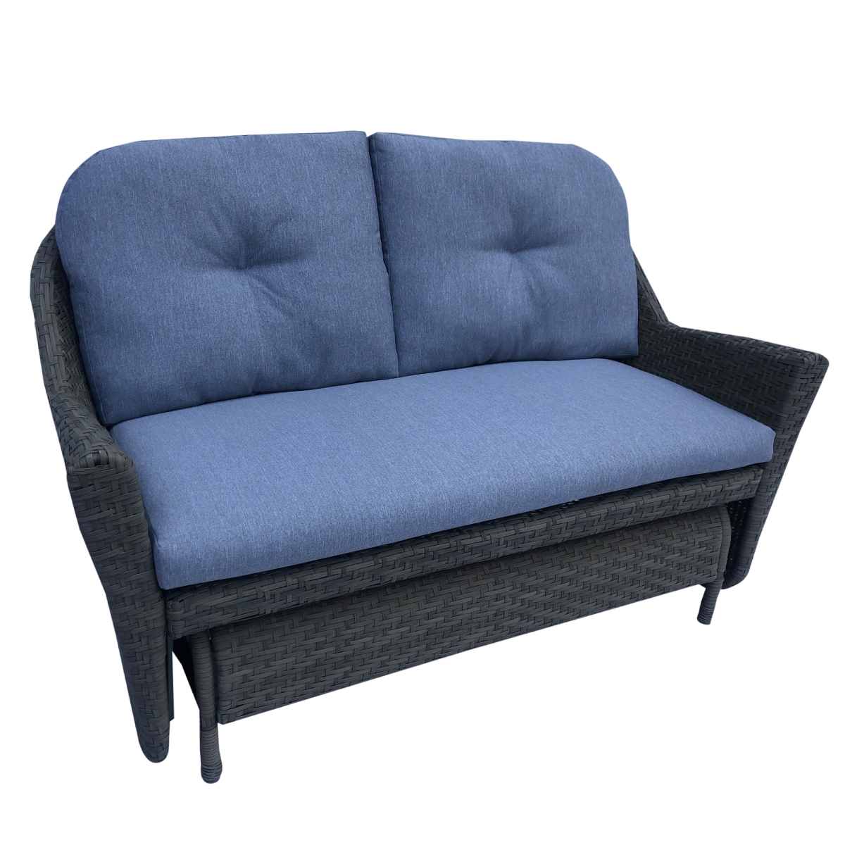 35697564 46 in. Resin Wicker Deep Seated Double Glider with Cushions, Gray & Blue