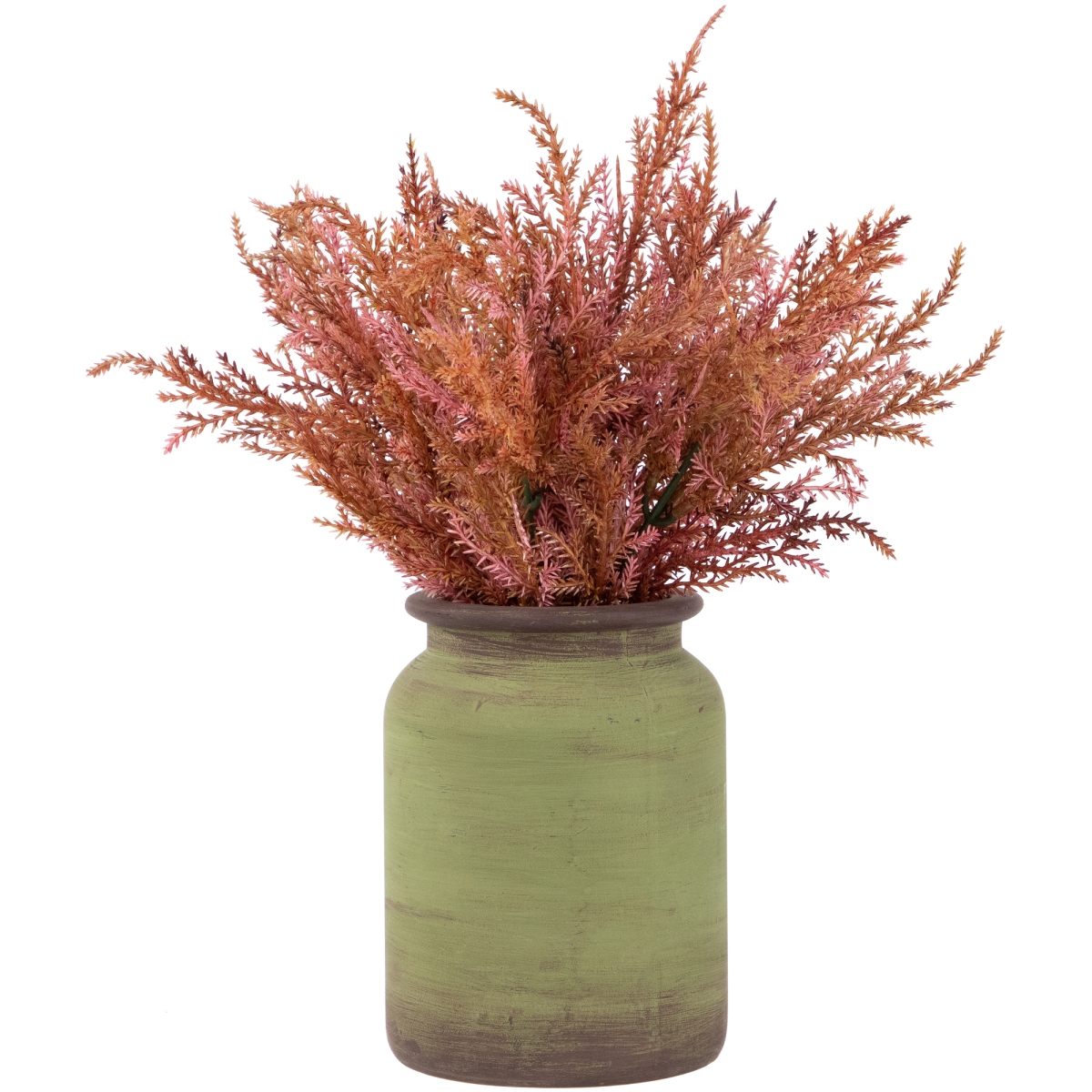 35688260 12 in. Cypress Artificial Plant in Ceramic Pot, Orange & Red