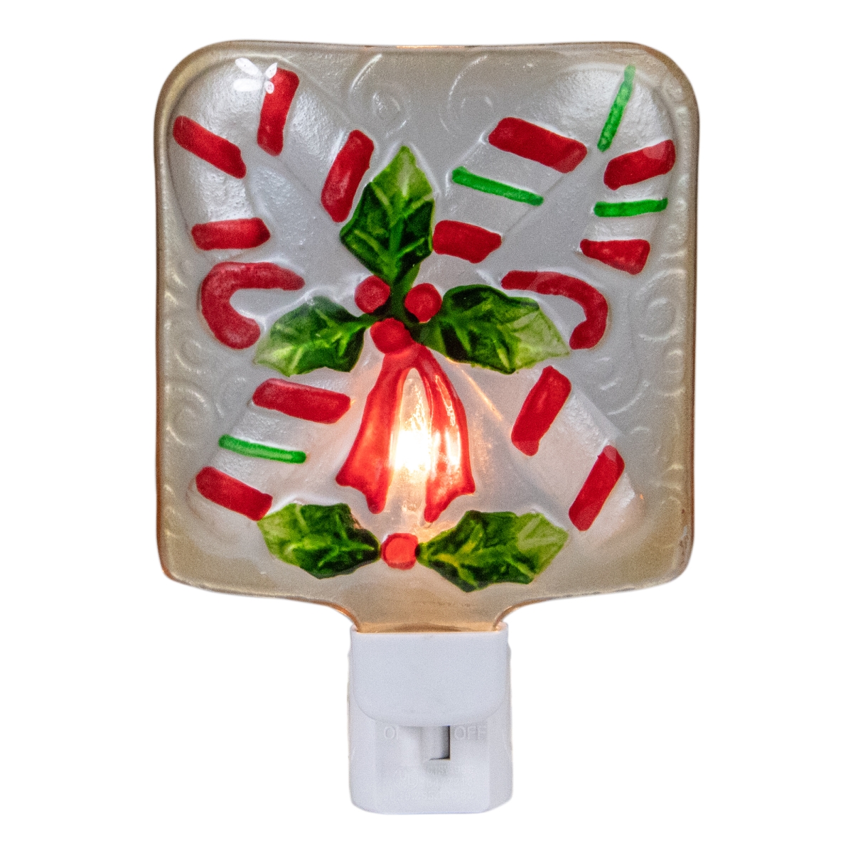 34327614 6 in. Candy Canes Glass Christmas Night Light - White & Red