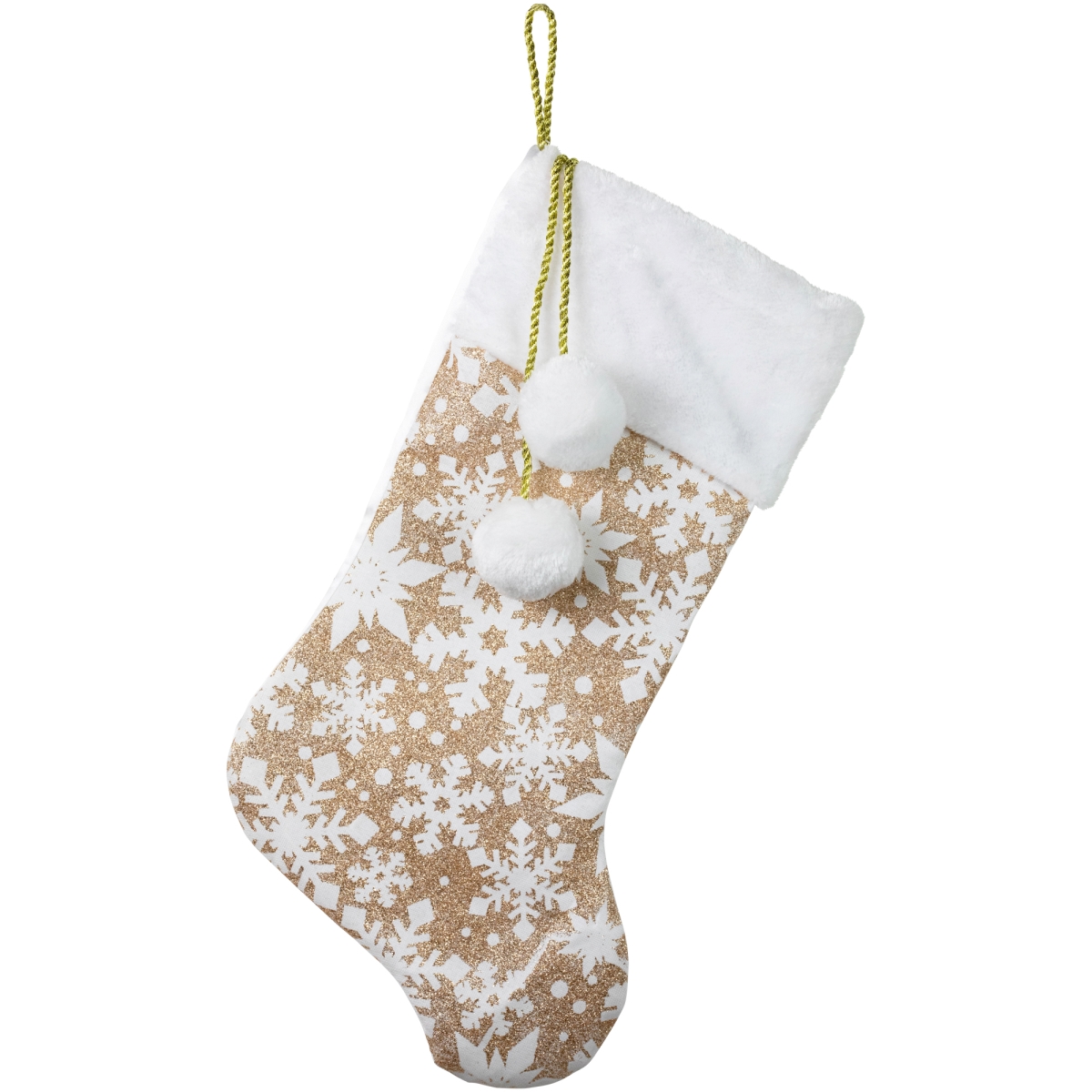 Picture of Northlight 34866666 20.5 in. Glittered Gold Christmas Stocking with Snowflakes & Pom Poms