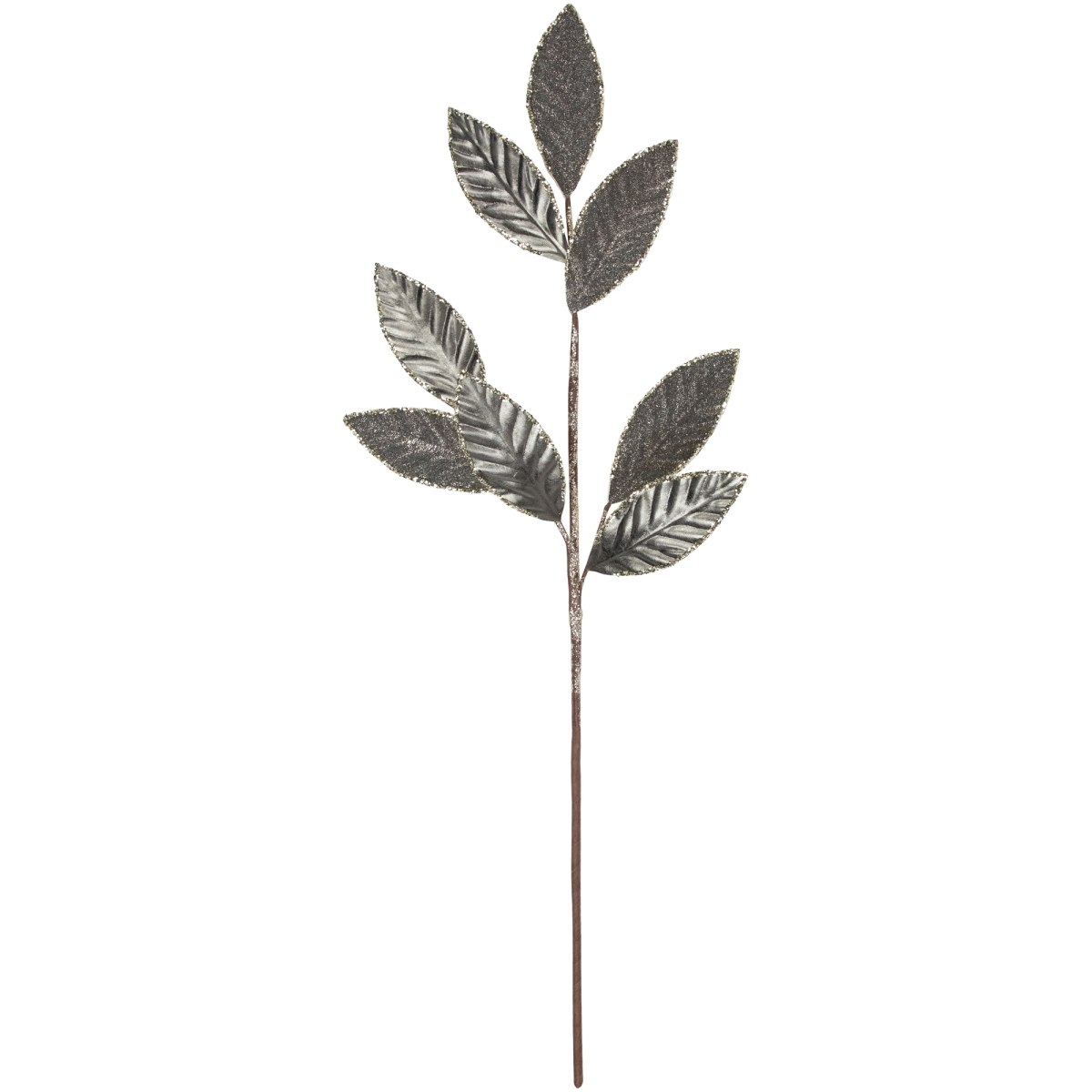 35691027 28 in. Pewter Textured Leaves Christmas Pick, Glitter