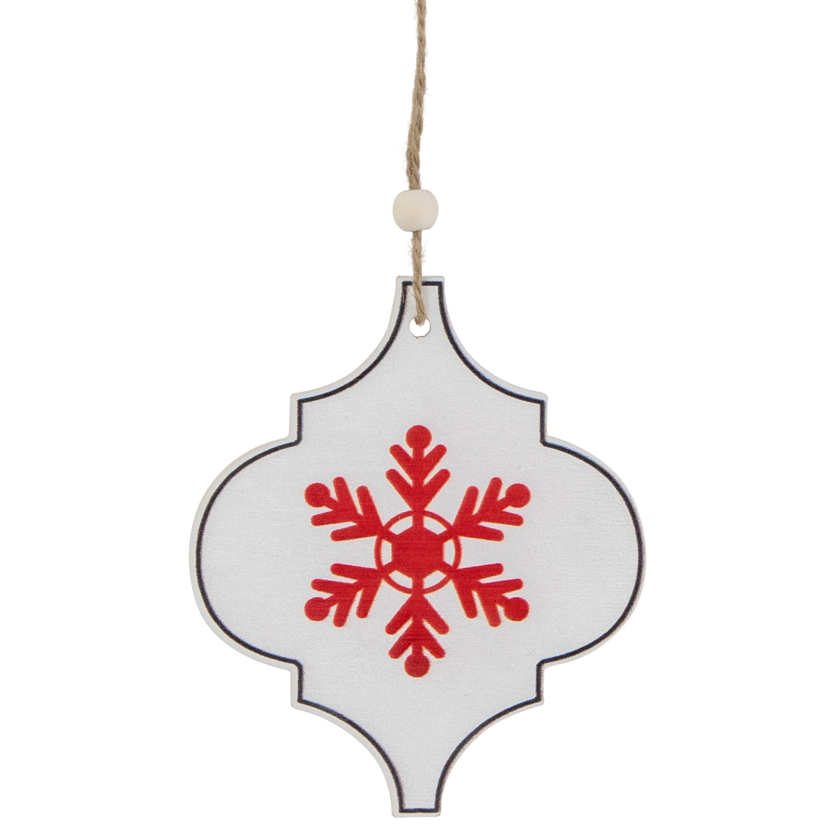 35691028 4.5 in. Snowflake Christmas Wooden Ornament, White & Red