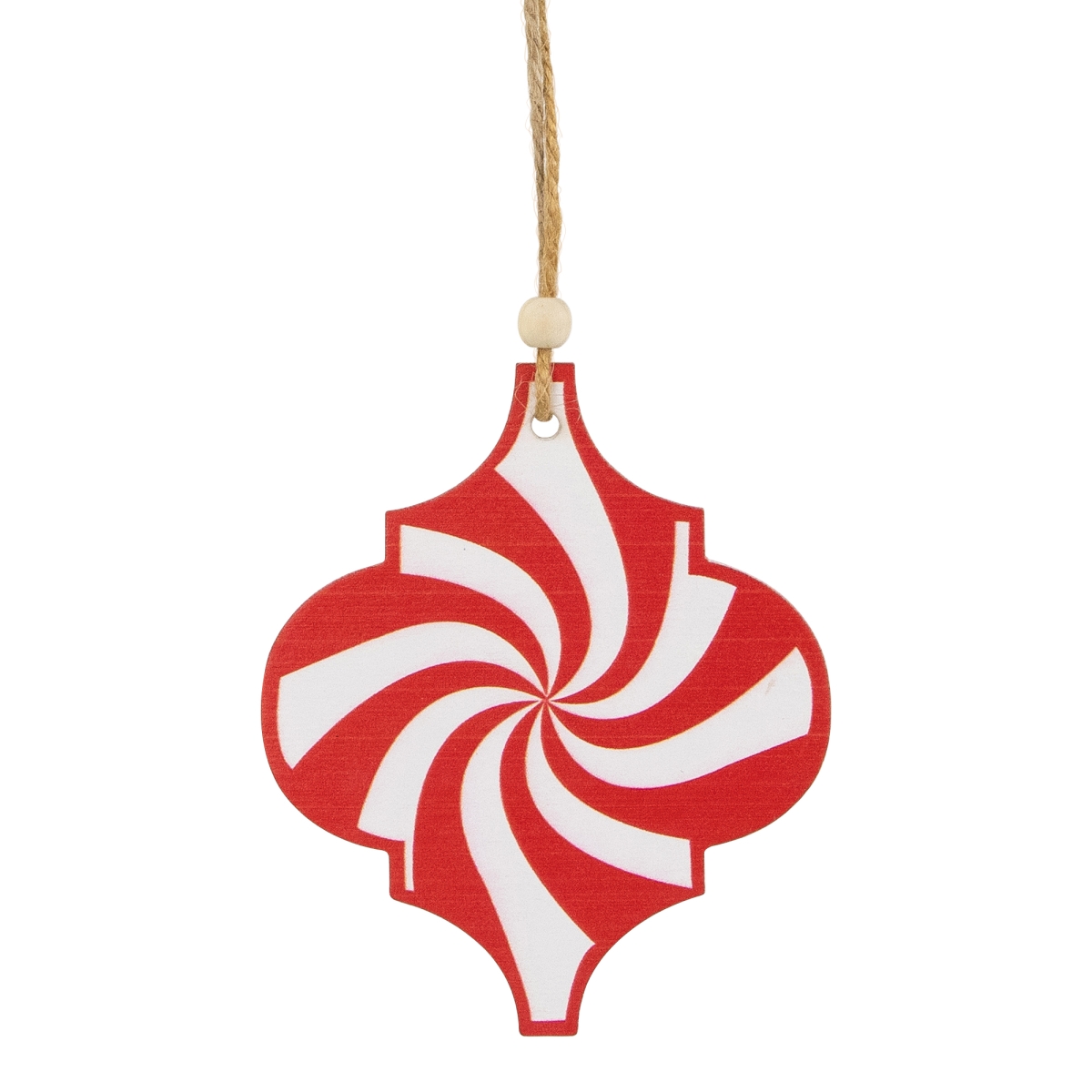 35691029 4.5 in. Candy Cane Swirl Bauble Wooden Christmas Ornament, Red & White