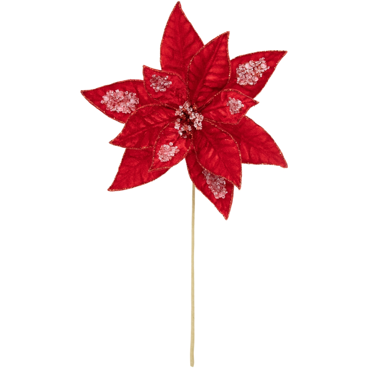 35691031 28 in. Icy Glittered Christmas Poinsettia Pick, Red Velvet