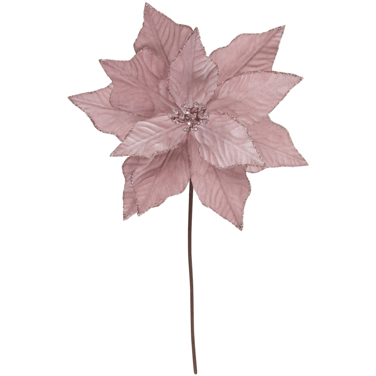 35691036 24 in. Glittered Poinsettia Floral Christmas Pick, Pink