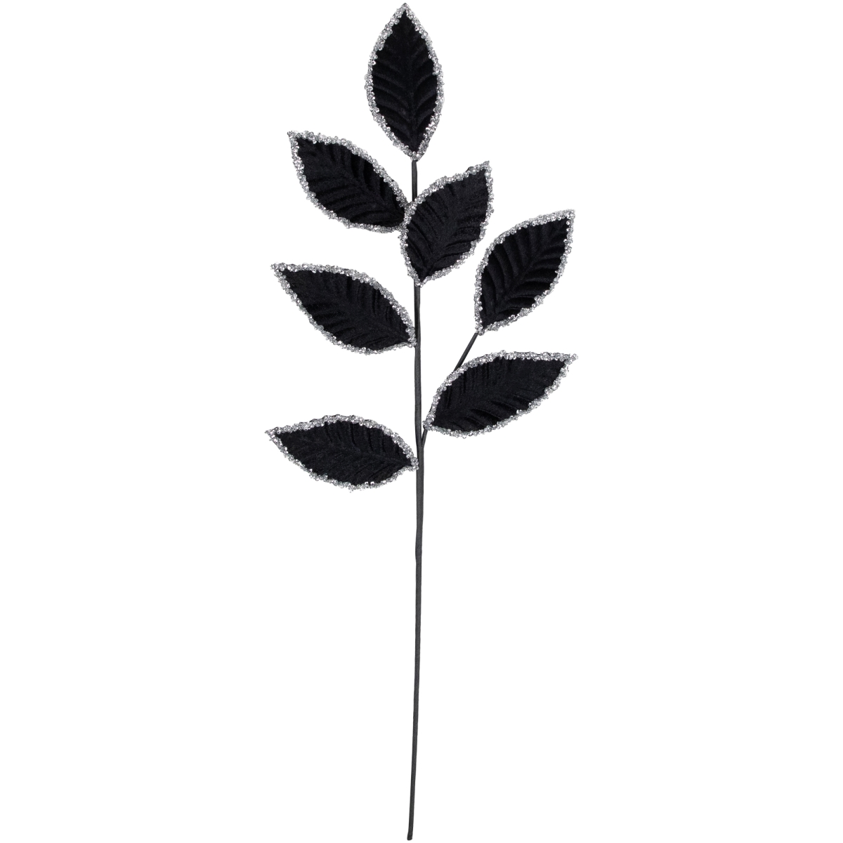 35691044 26 in. Sequin Leaves Christmas Pick, Black & Silver