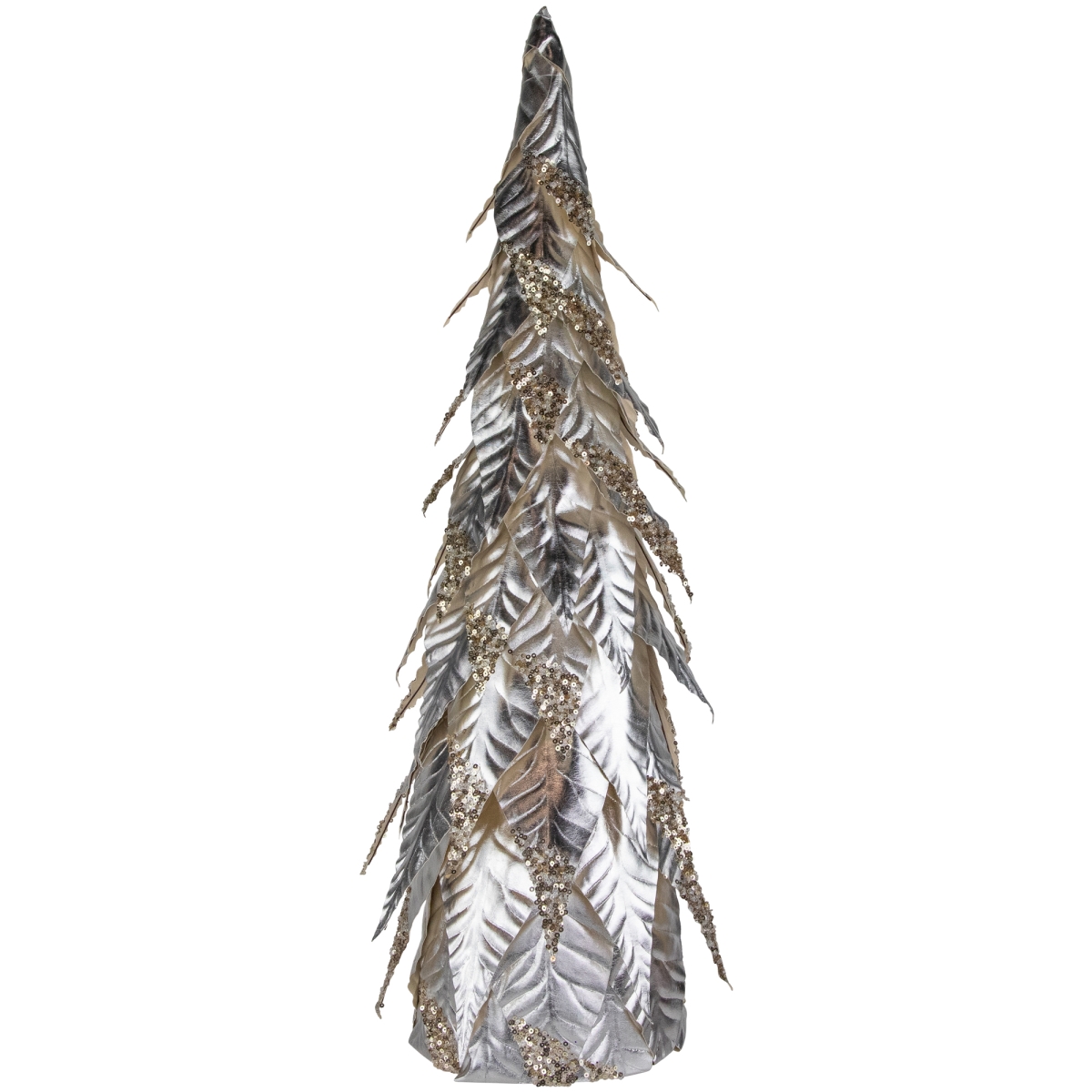 35691055 26 in. Platinum & Champagne Sequins Table-Top Layered Christmas Cone Tree