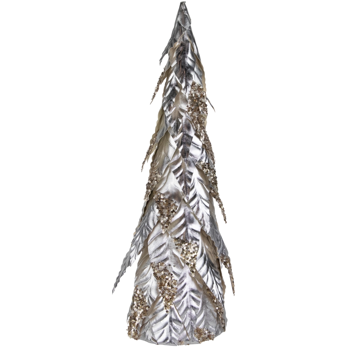 35691056 20 in. Platinum & Champagne Sequins Table-Top Layered Christmas Cone Tree
