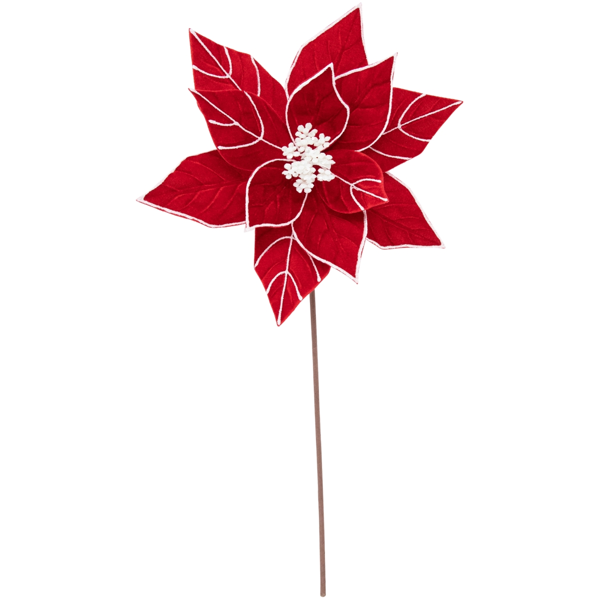 35691060 20 in. Velvet Glittered Christmas Flower Pick, Red & White