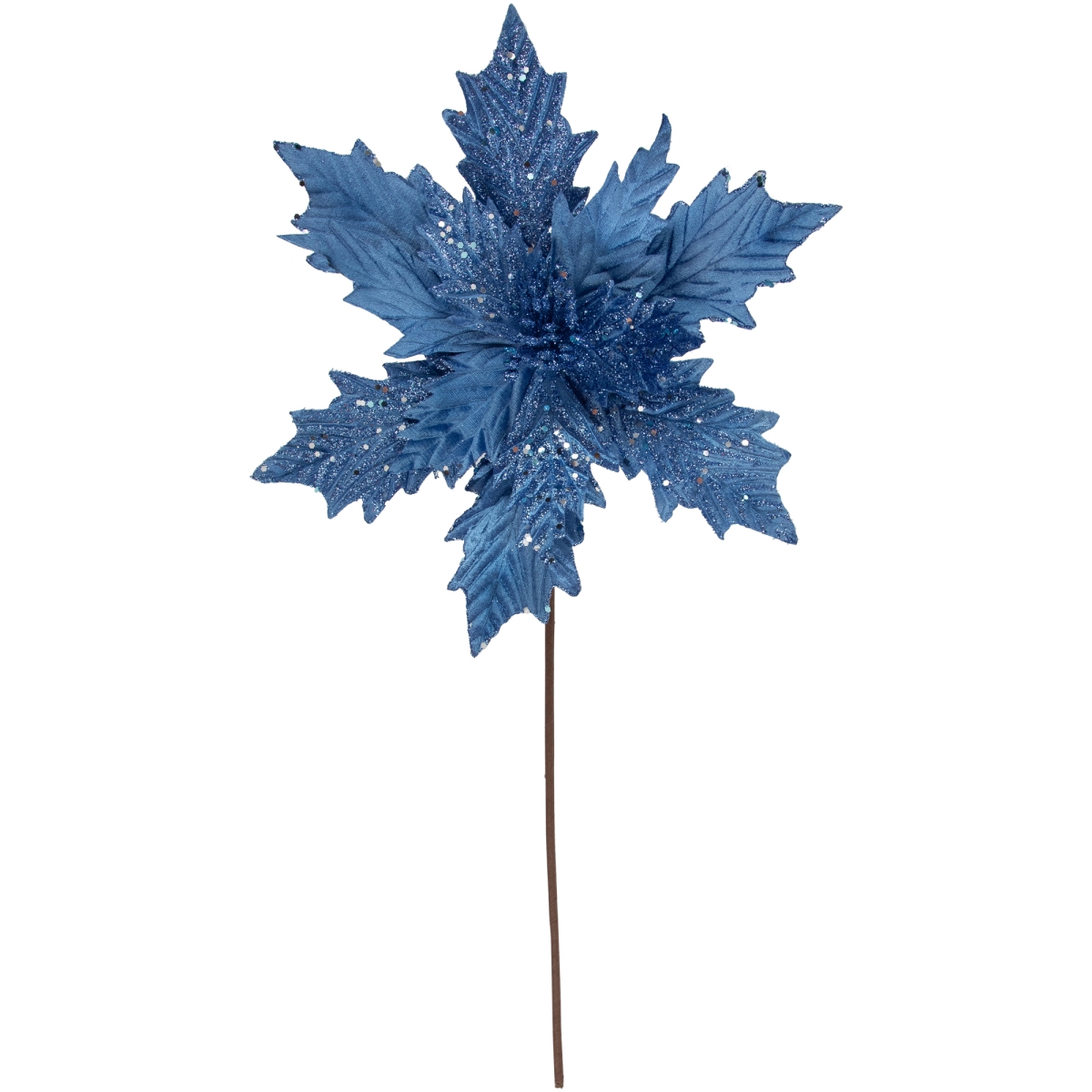 35691061 24 in. Velvety Glittered Flower Christmas Pick, Blue
