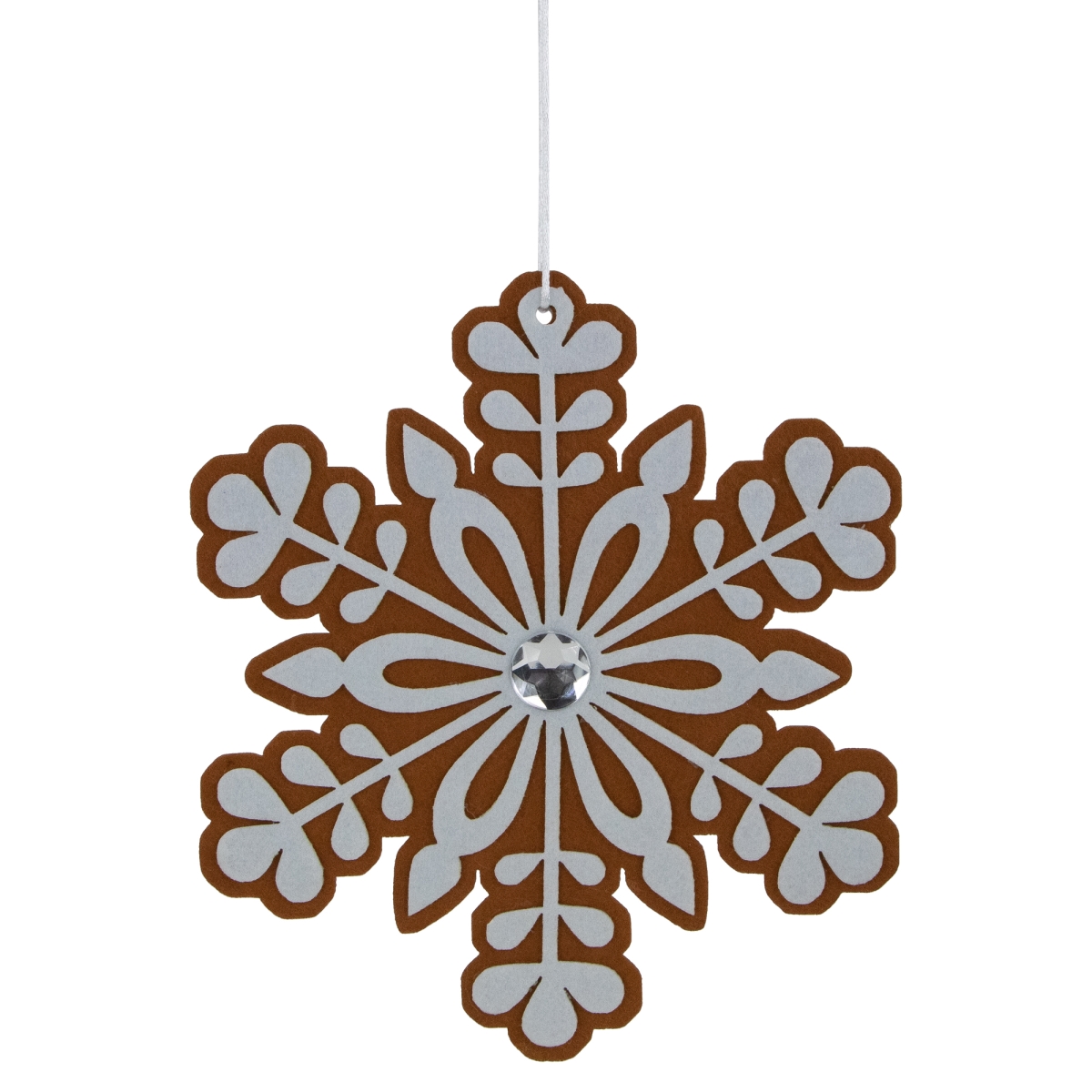 35691065 10 in. Ginger Bread Snowflake Christmas Ornament with Gem, Brown & White