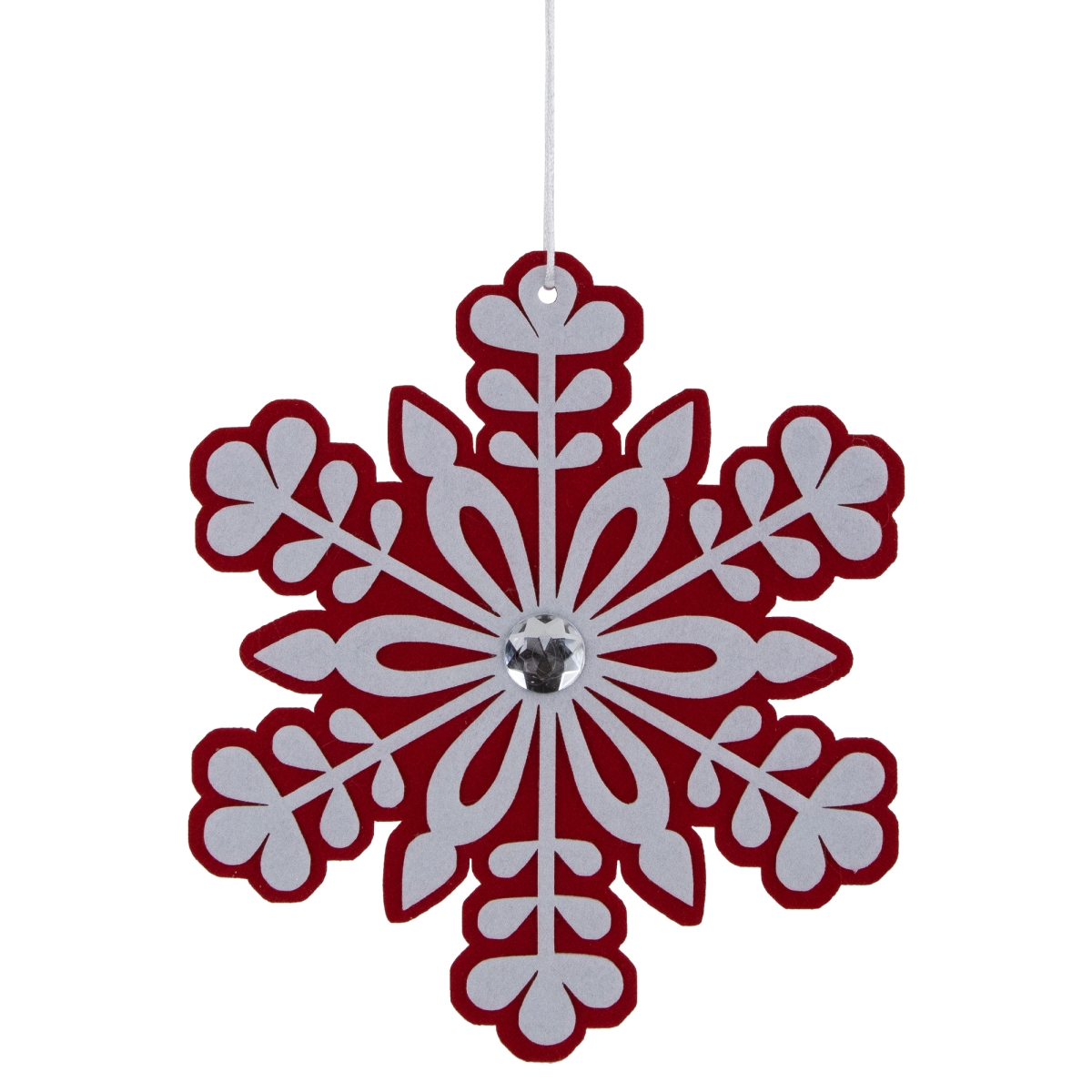 35691070 10 in. Snowflake Christmas Ornament with Gem, Red & White