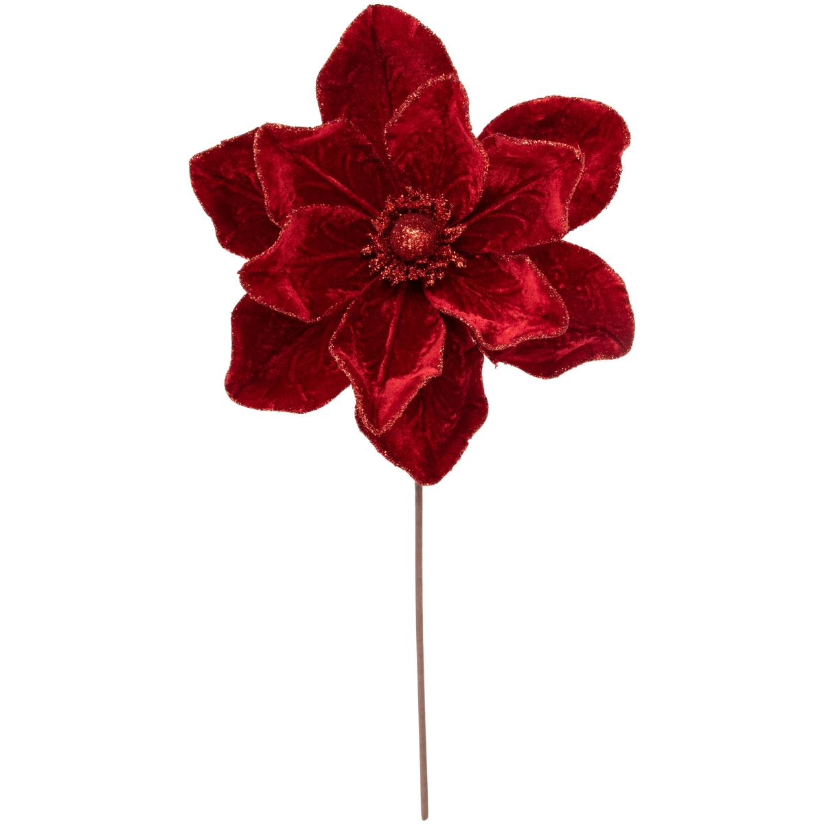 35691066 24 in. Velvet Glittered Christmas Flower Pick, Red