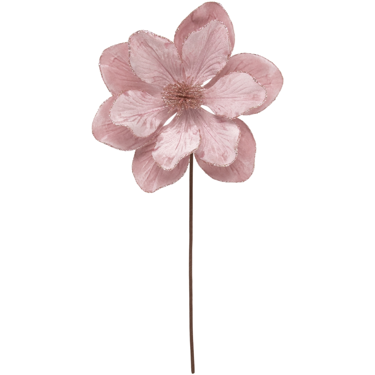35691068 23 in. Flower Glittered Christmas Floral Pick, Blush Pink