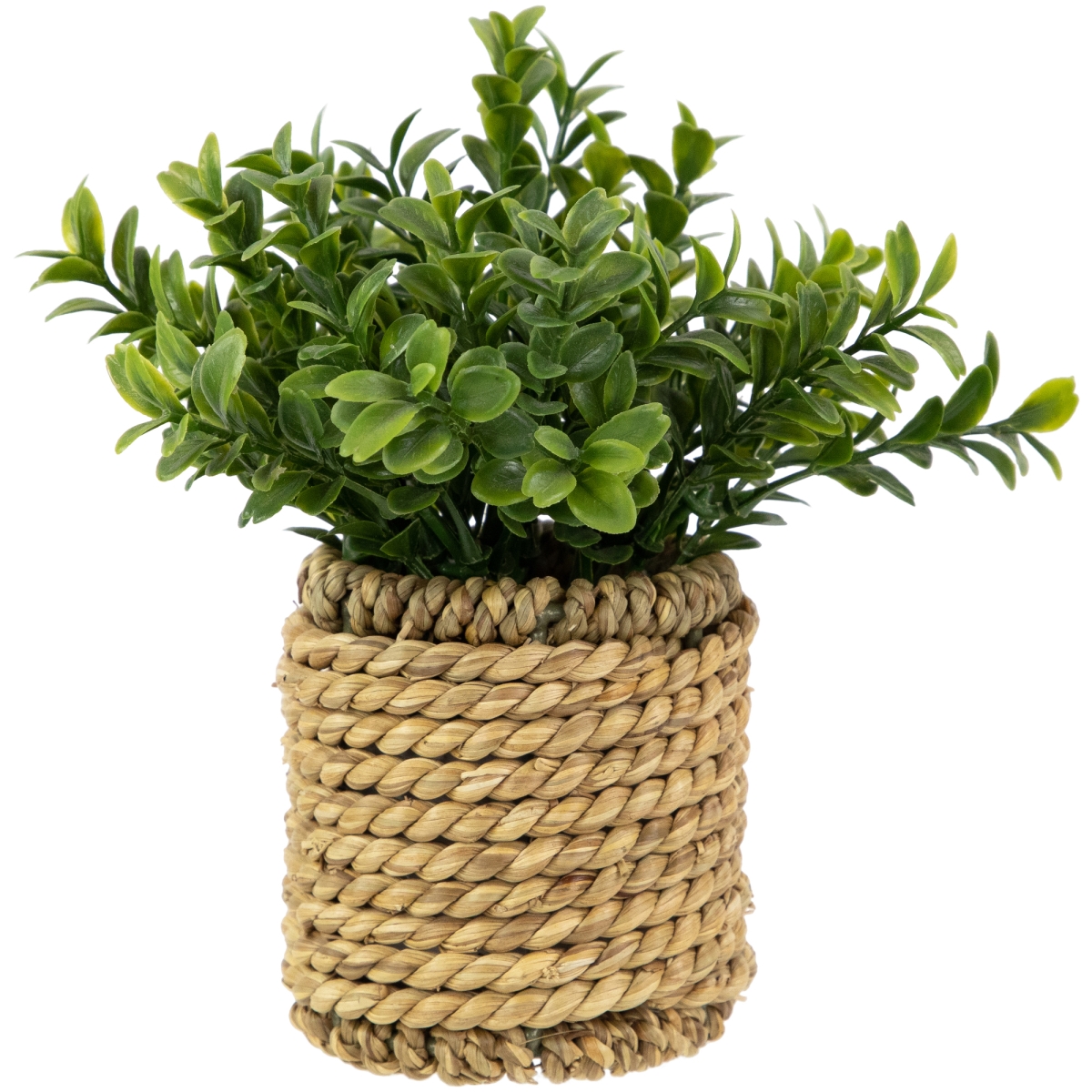 35687976 7 in. Artificial Milan Leaf Bush in Rattan Basket