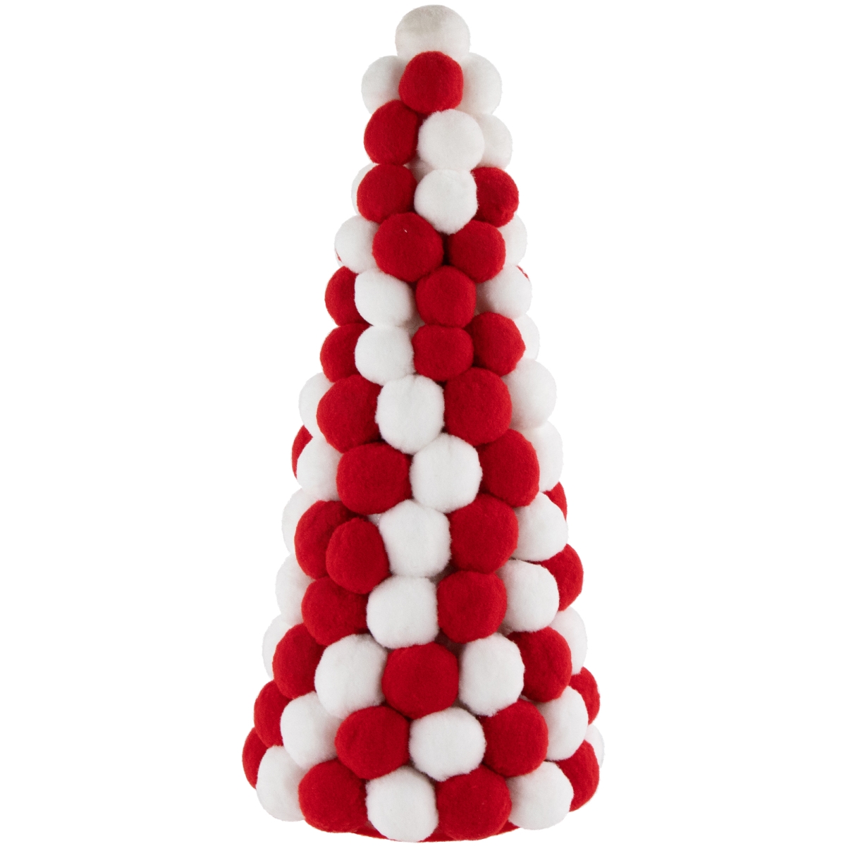 35699477 13 in. Pom Pom Tree Christmas Table Decoration, White & Red