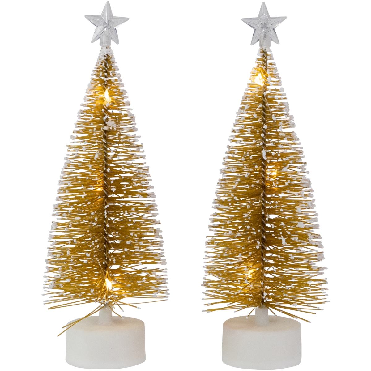 35680543 LED Pre-Lit Gold Mini Bottle Brush Pine Christmas Village Trees - Set of 2