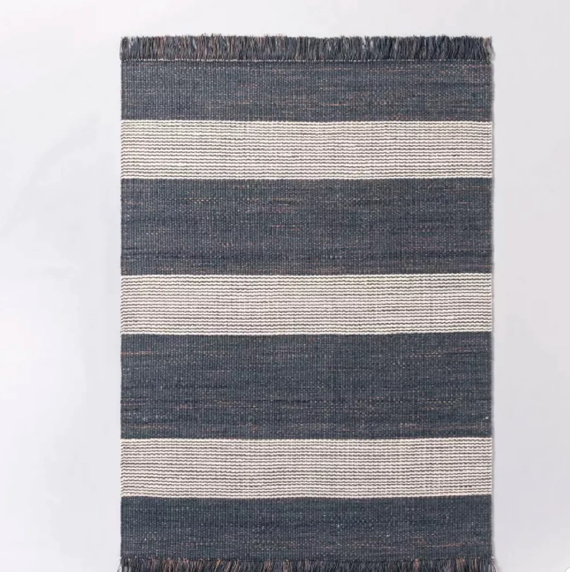 35736857 7 x 5 ft. Hand Woven Rectangle Muted Blue & Beige Striped Jute Area Throw Rug