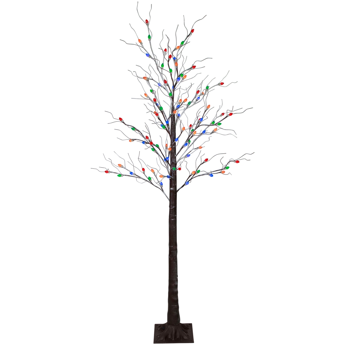 35694666 6 ft. Brown LED Lighted Frosted Christmas Twig Tree - Multi-Color lights -  NorthLight