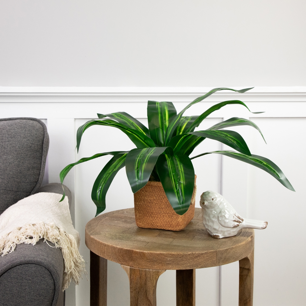 35688255 27 in. Artificial Dracaena Plant in Square Rattan Pattern Ceramic Pot