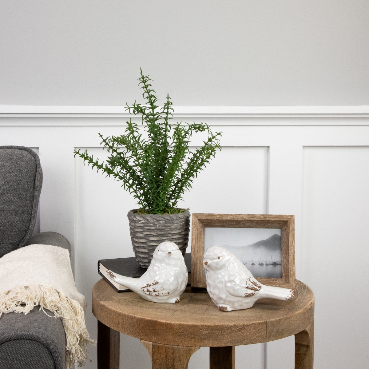 35688256 15 in. Artificial Thyme Plant in Gray Ceramic Pot