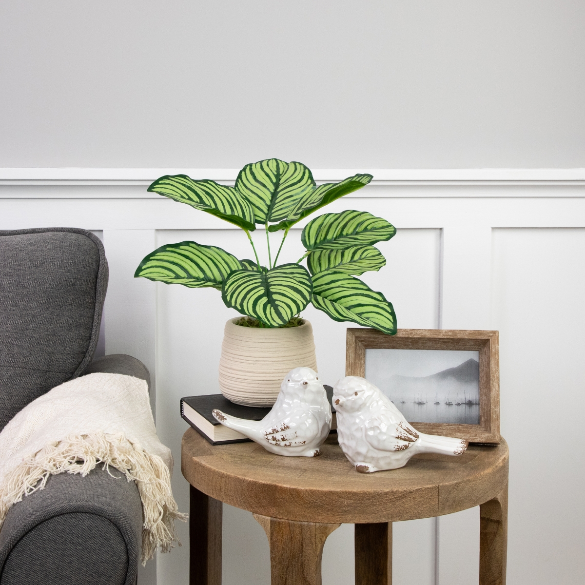 35688262 13 in. Artificial Arrowroot Plant in Beige Ceramic Pot