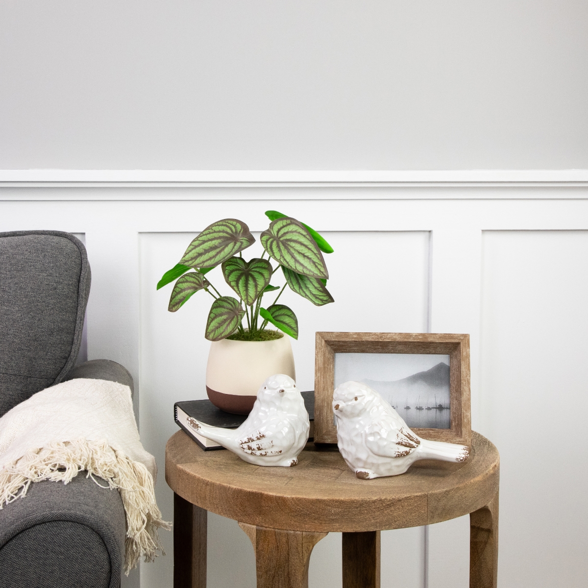 35688273 10.25 in. Artificial Peperomia Plant in Two-Tone Ceramic Pot