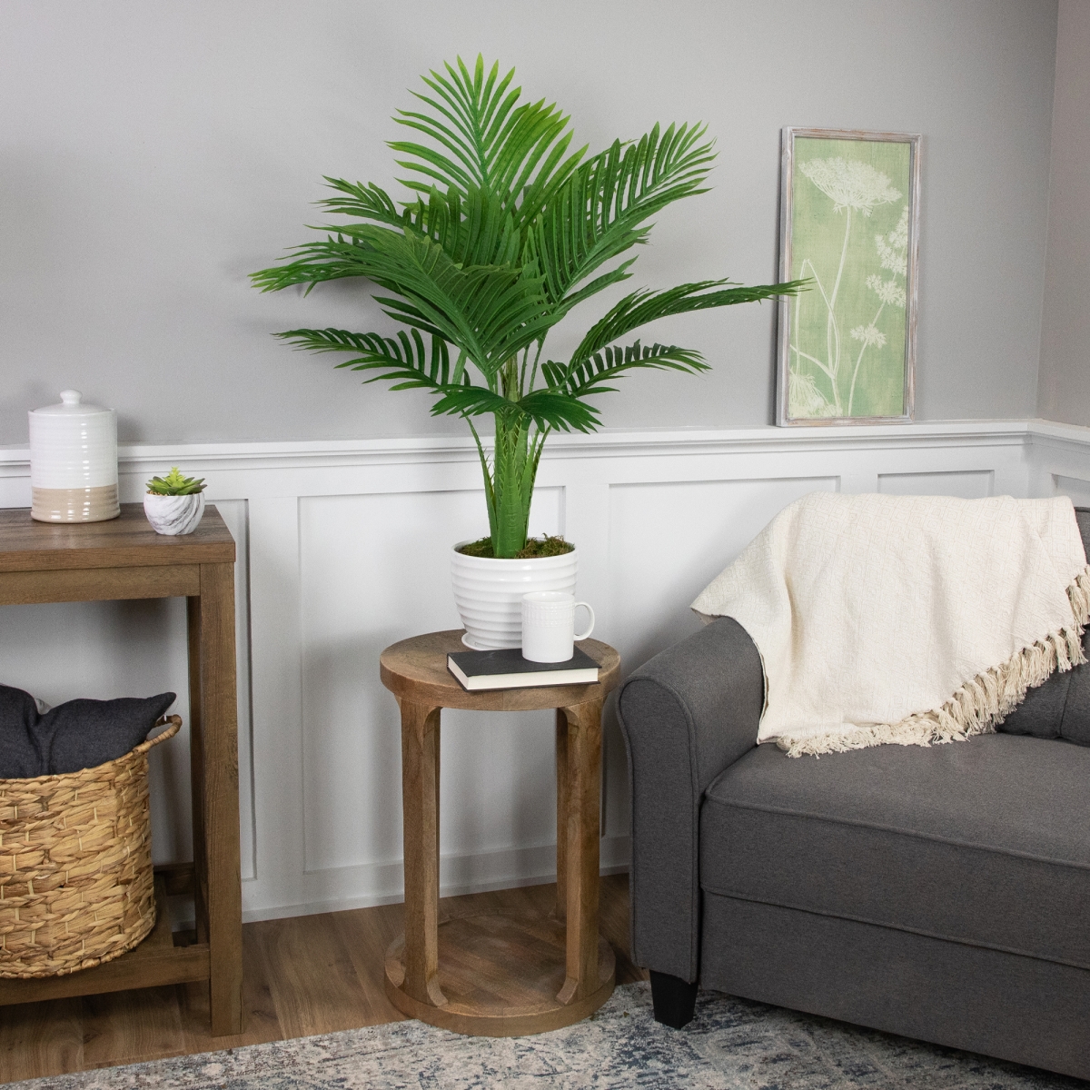 35688274 36 in. Artificial Palm Tree in a White Textured Pot