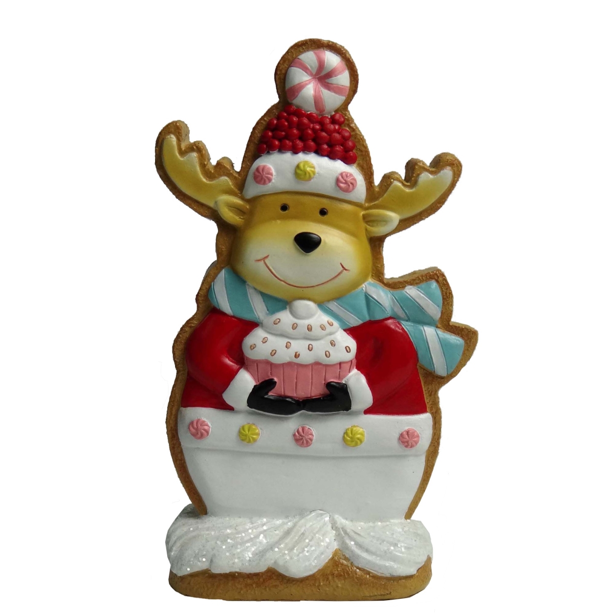 35696983 7 in. Standing Reindeer Gingerbread Cookie with Cupcake Tabletop Christmas Decoration