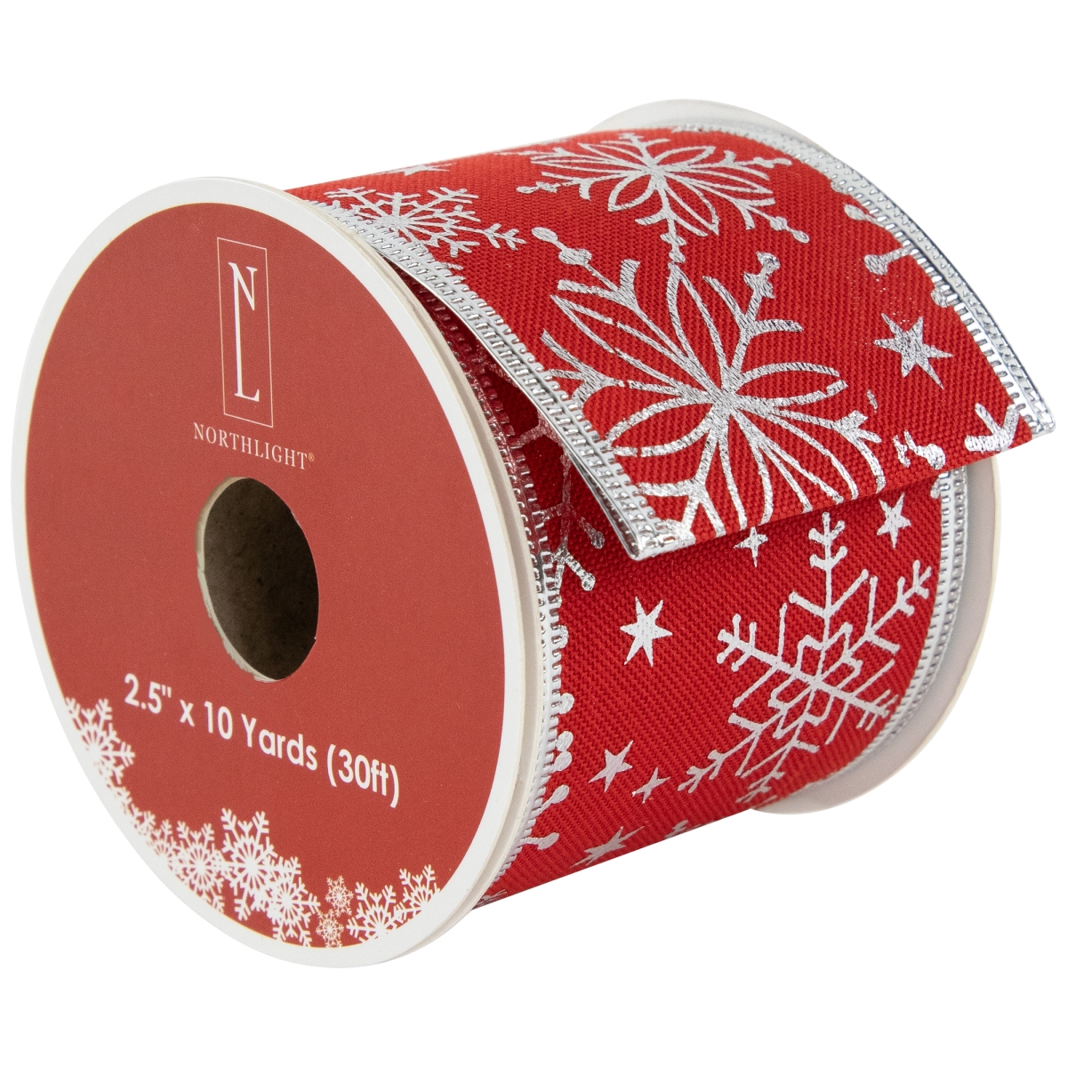 Picture of Northlight 35681116 2.5 in. x 10 Yards Shimmering Red with Silver Snowflakes Wired Craft Christmas Ribbon