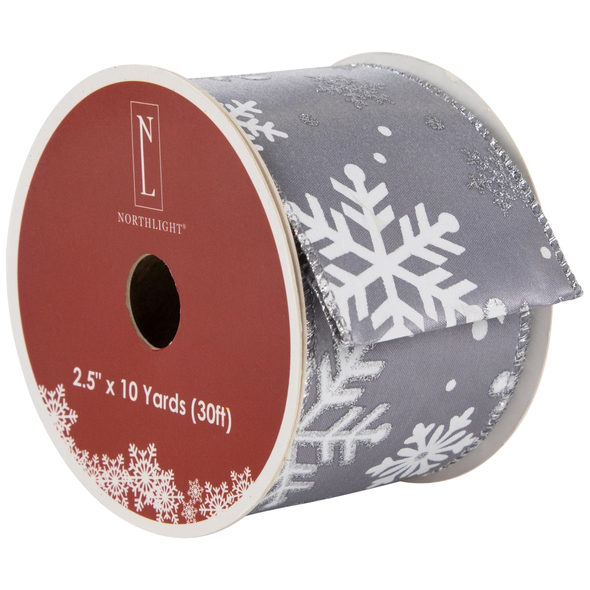 Picture of Northlight 35681124 2.5 in. x 10 Yards Gray & White Shimmering Snowflakes Wired Craft Christmas Ribbon