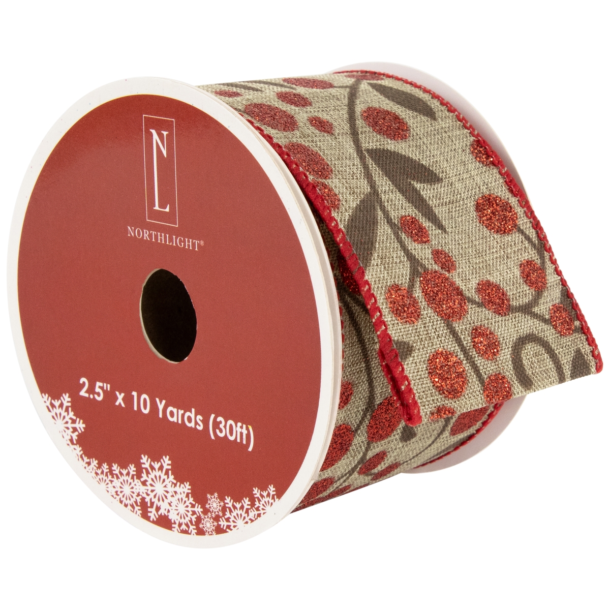 Picture of Northlight 35681129 2.5 in. x 10 Yards Red Berry Burlap Style Wired Craft Christmas Ribbon