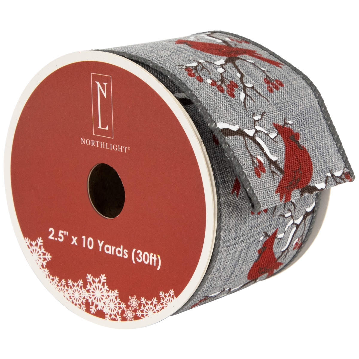 Picture of Northlight 35681134 2.5 in. x 10 Yards Gray & Red Cardinal Wired Craft Christmas Ribbon