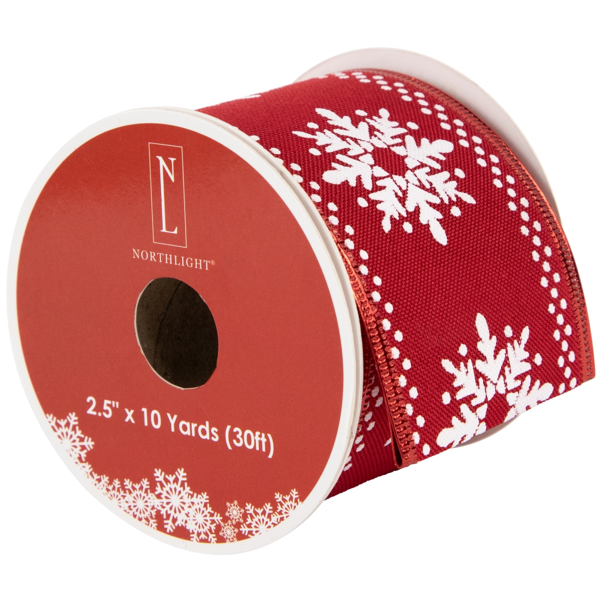Picture of Northlight 35681137 2.5 in. x 10 Yards Red & White Snowflake Wired Craft Christmas Ribbon