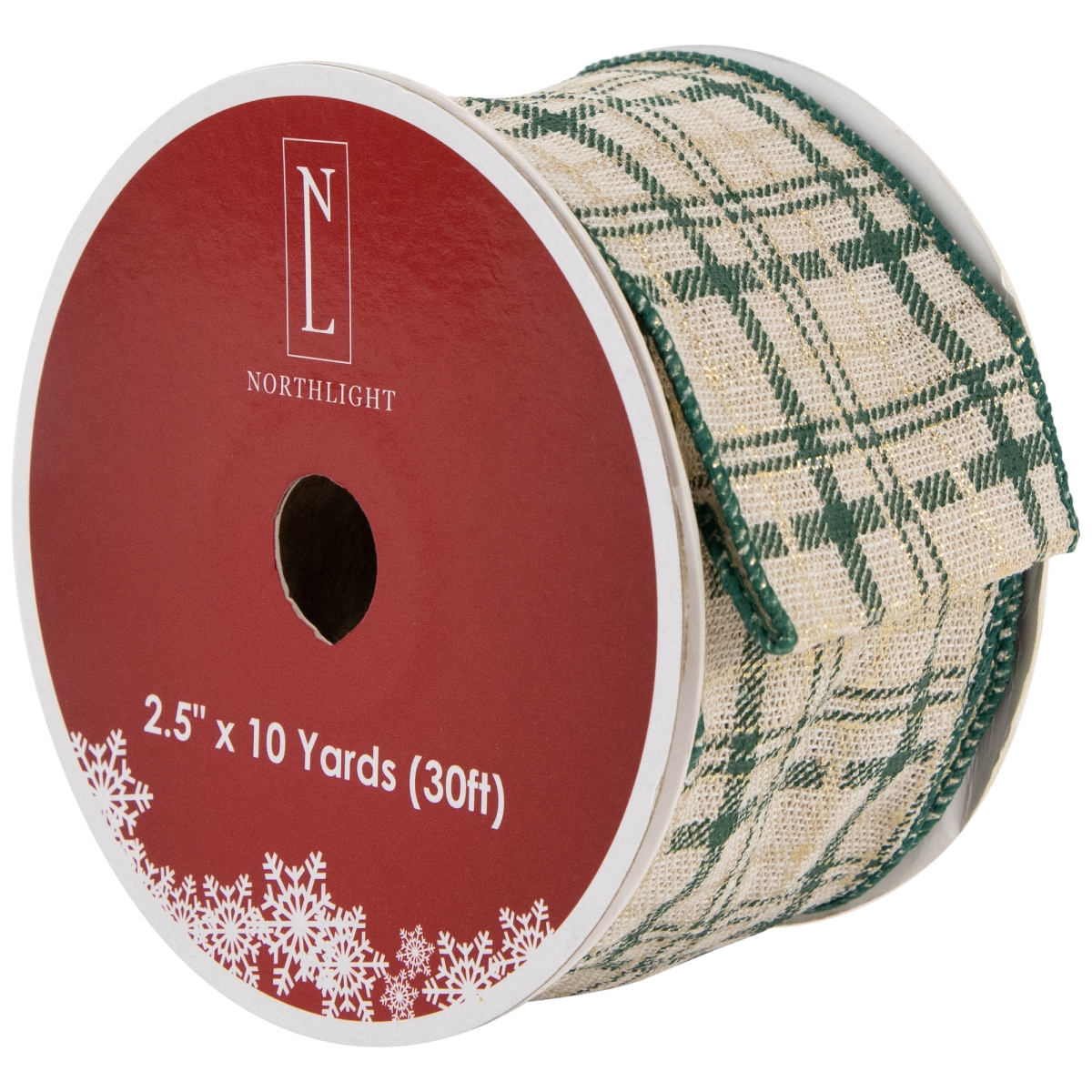 Picture of Northlight 35681142 2.5 in. x 10 Yards Green & Beige Plaid Wired Craft Christmas Ribbon