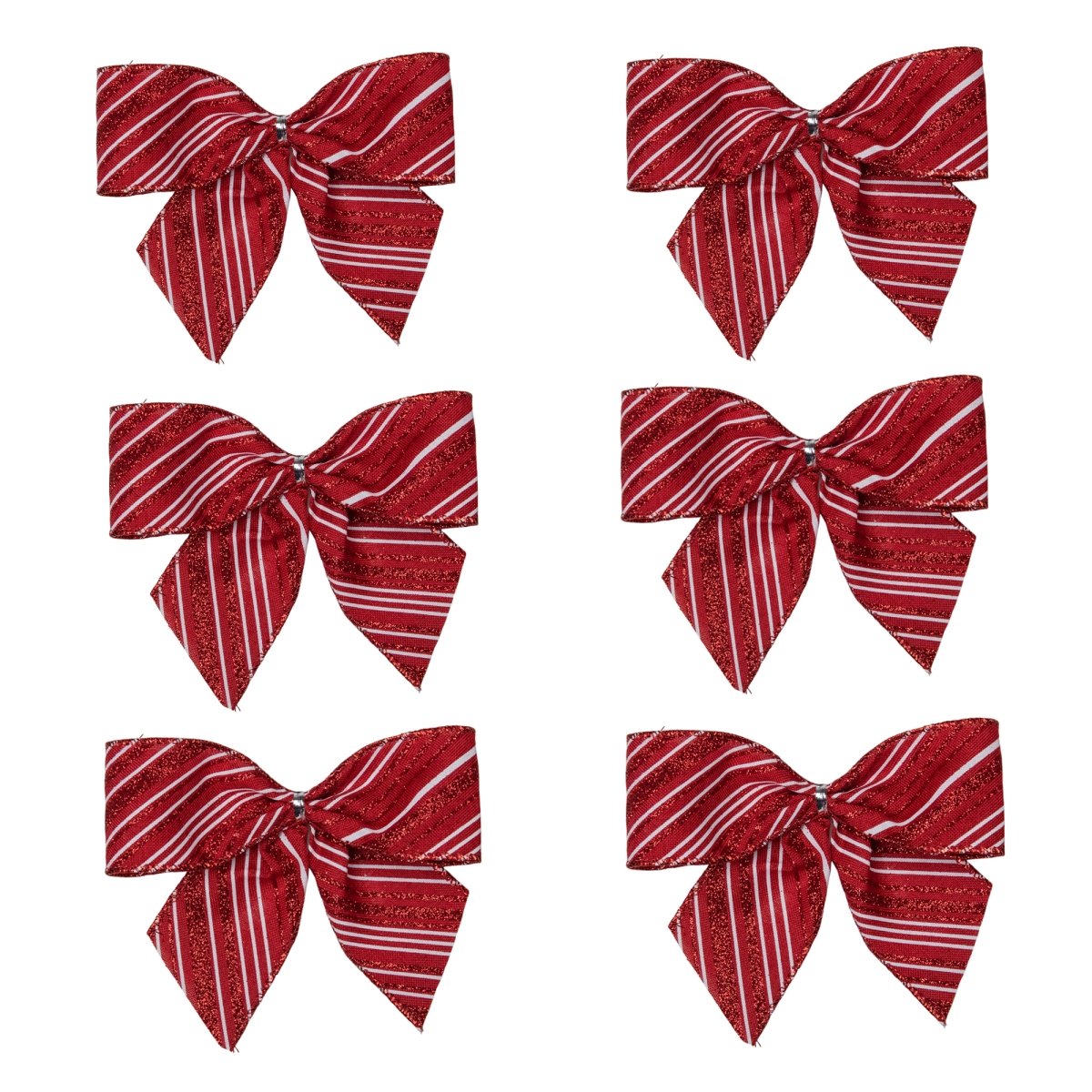 34676941 5.5 in. Red & White Striped 2 Loop Christmas Bow Decorations - Pack of 6