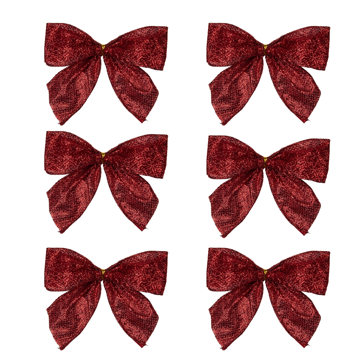 34676965 5.5 in. Red Glittered 2 Loop Christmas Bow Decorations - Pack of 6