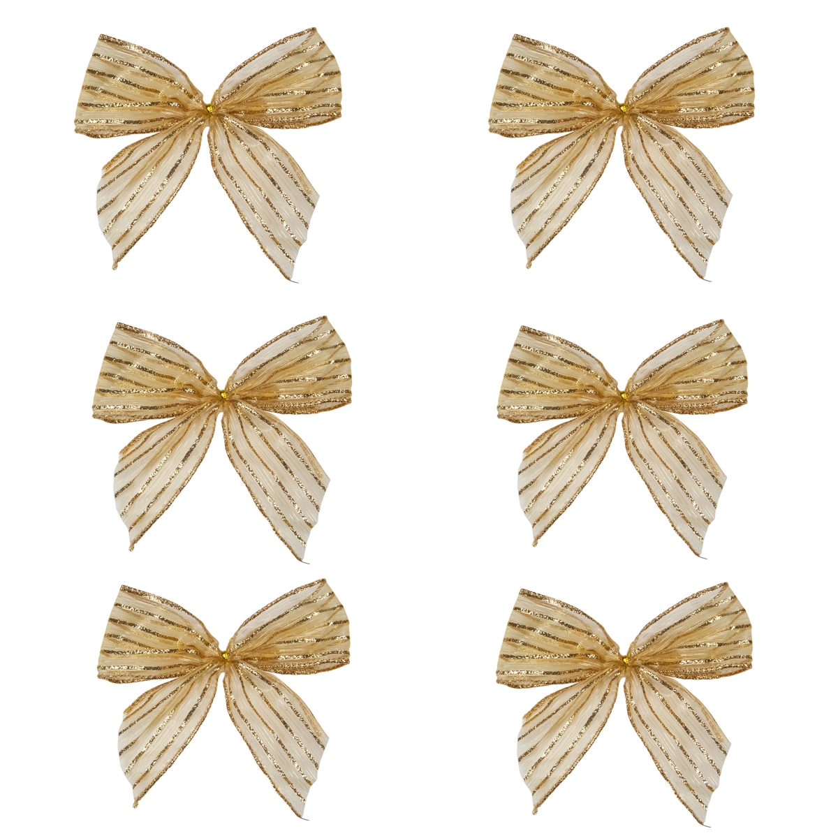 34676977 5.5 in. Gold Glitter Striped 2 Loop Christmas Bow Decorations - Pack of 6
