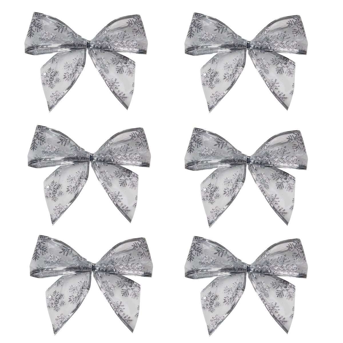 34676966 5.5 in. Sheer Silver Snowflake 2 Loop Christmas Bow Decorations - Pack of 6