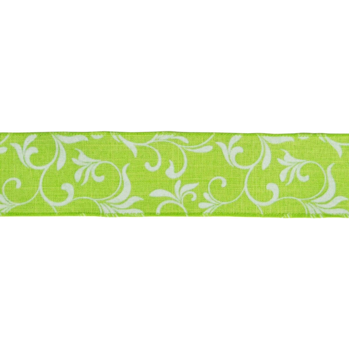 34676991 2.5 in. x 10 Yard Green with White Floral Design Wired Craft Ribbon