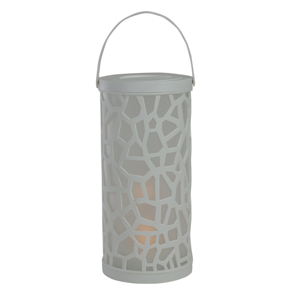 34380905 9 in. White Battery Operated Faux Flame LED Tabletop Lantern