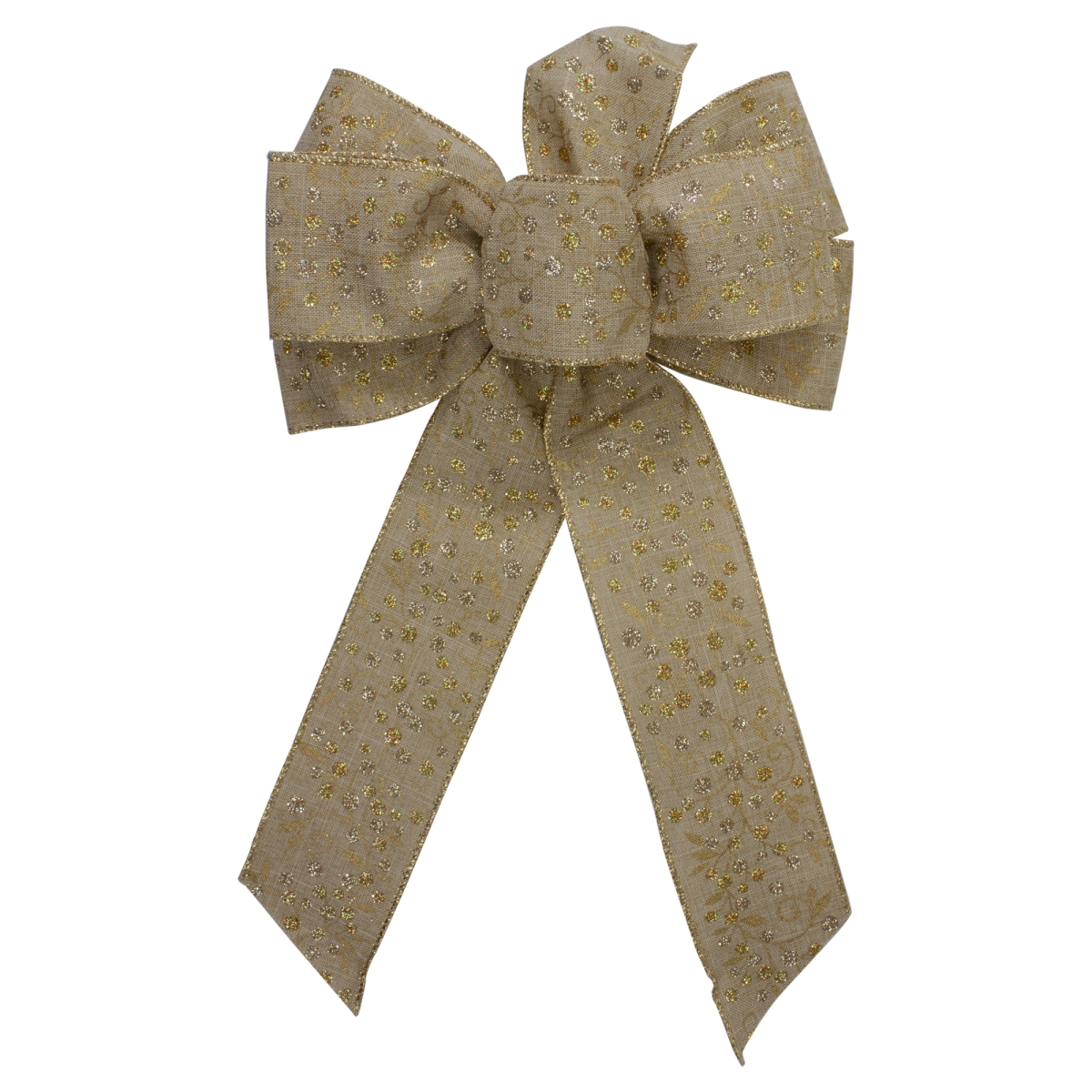 34676983 14 x 9 in. Burlap & Gold Glittered Polka Dots 6 Loop Christmas Bow Decoration