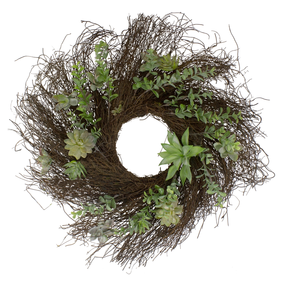 34739070 22 in. Eucalyptus & Succulents Artificial Twig Wreath