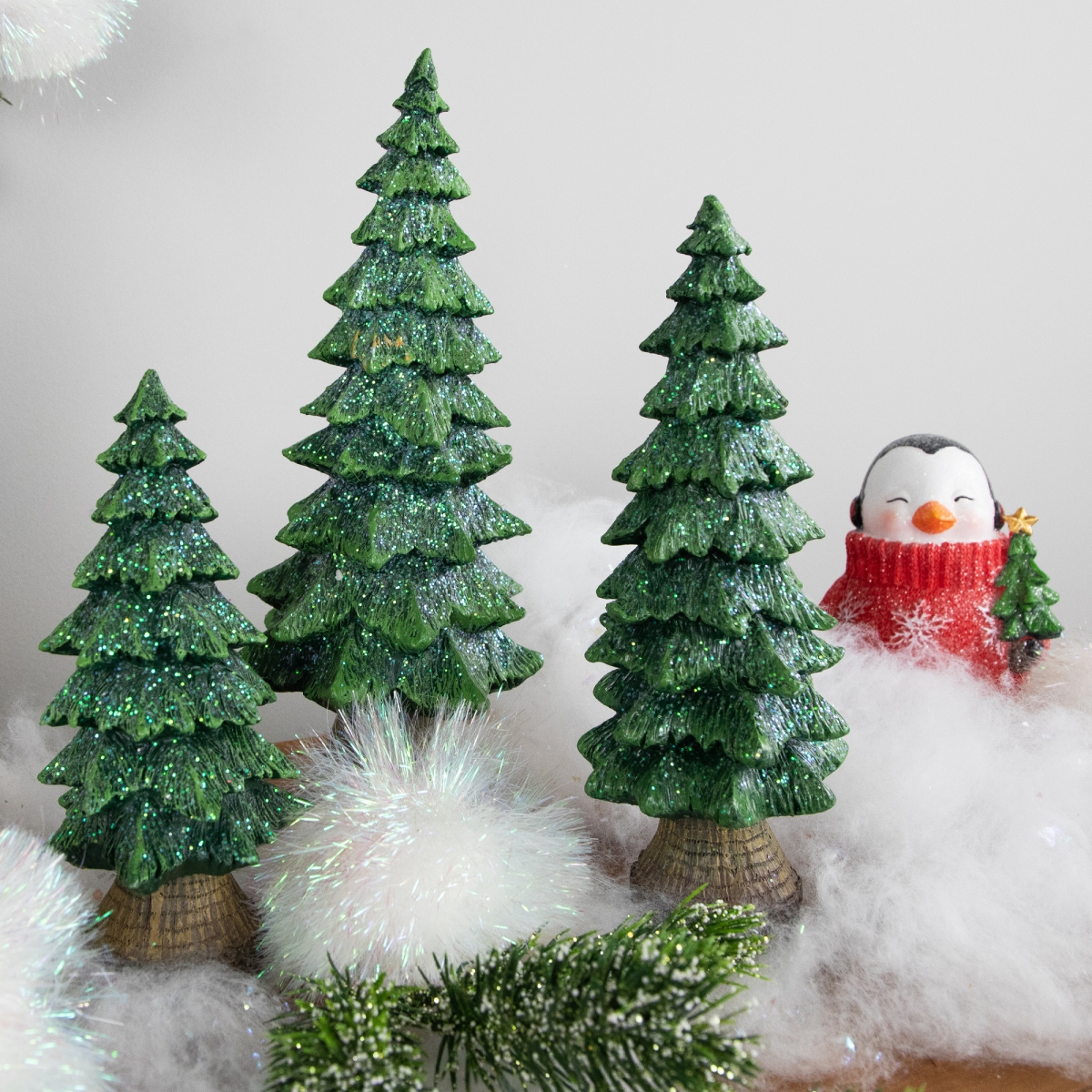 34858387 9.5 in. Green Glittered Tree Christmas Tabletop Decoration