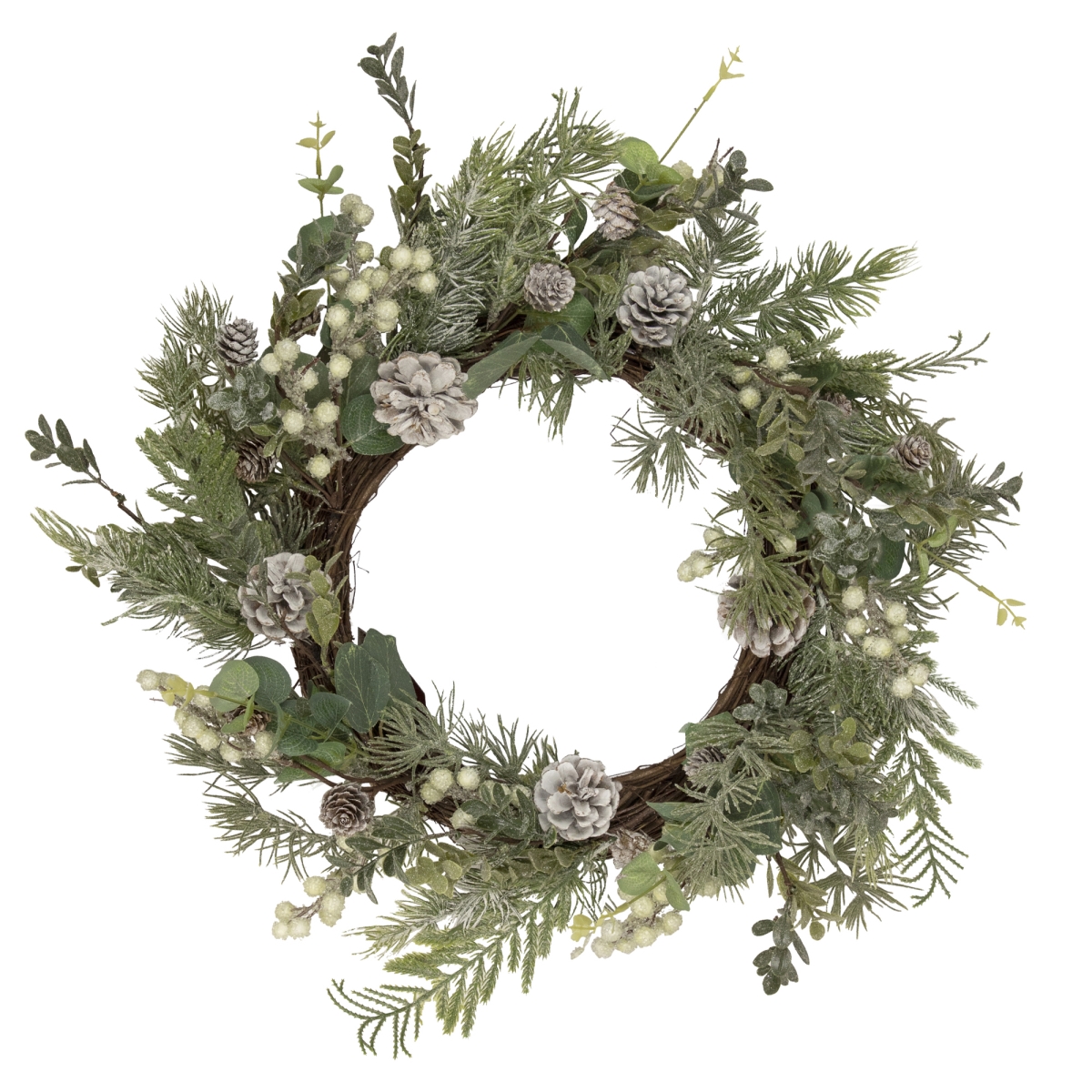 34865327 20 in. Unlit White Berry Eucalyptus & Pinecone Christmas Wreath