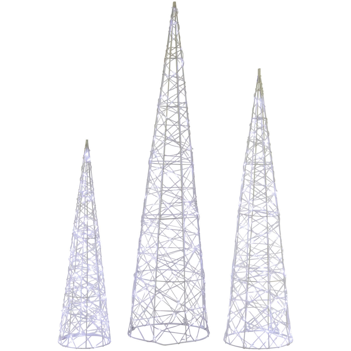 35681662 LED Lighted Twinkling Cone Trees Christmas Yard Decoration, Cool White Lights - Set of 3 -  NorthLight