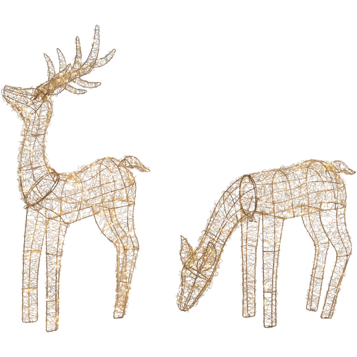 35681667 37 in. LED Twinkle Lighted Gold Mesh Reindeer Outdoor Christmas Decoration - Set of 2 -  NorthLight