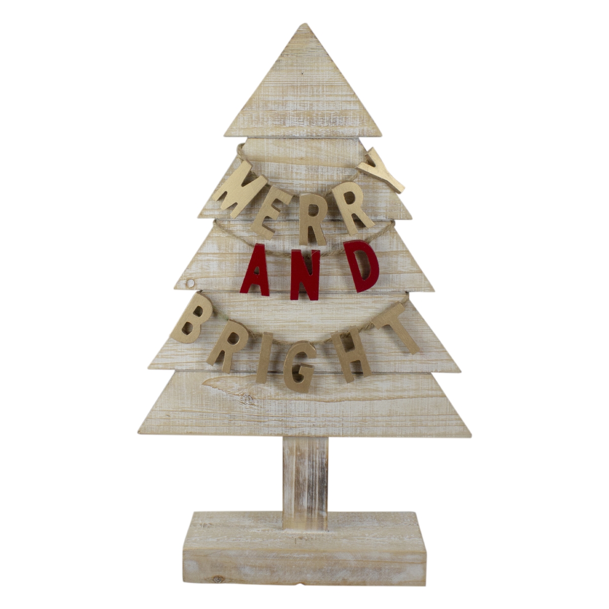 34336831 23 in. Gold & Red Merry & Bright Wooden Christmas Tree Decoration