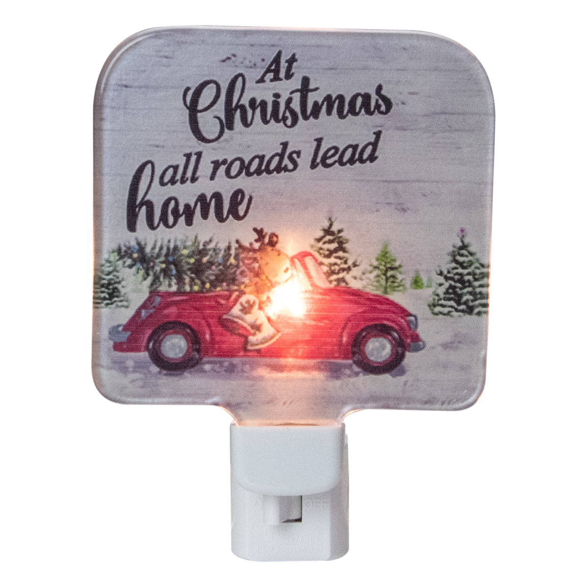 34327607 4 in. Red & Green Christmas Night Light with a Reindeer & Car